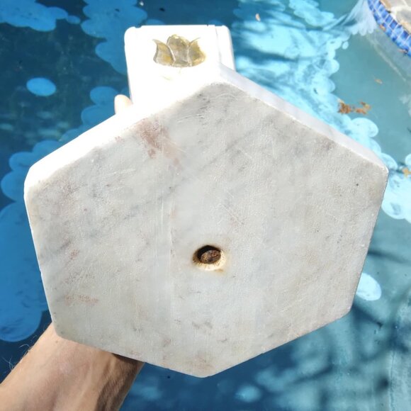 Old Antique White Marble Gold Painted Flowers Stepped Base HEAVY Urn/Vase - Picture 13 of 13